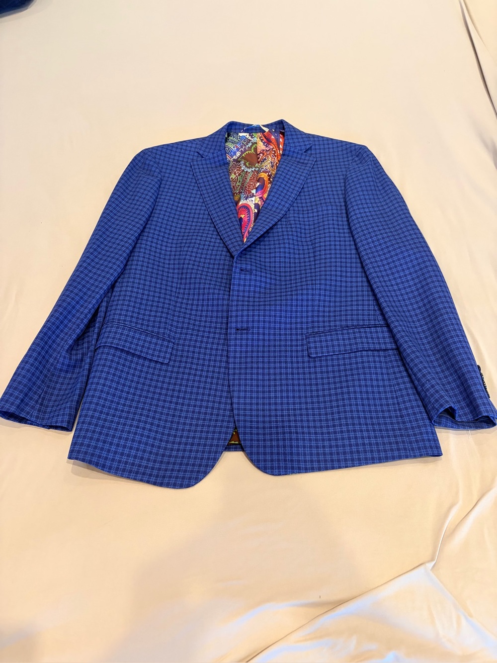 Robert Graham Men’s Sport Coat Blazer – Blue Check – Paisley Lined – 44R